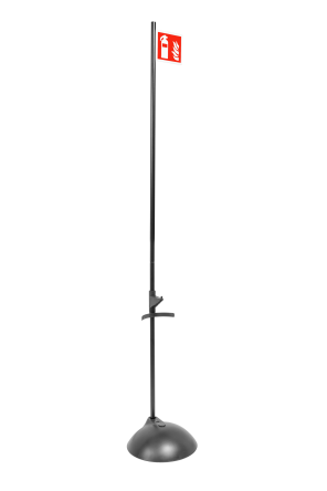 Black plastic floor stand with fire extinguisher mark for hanging from valve